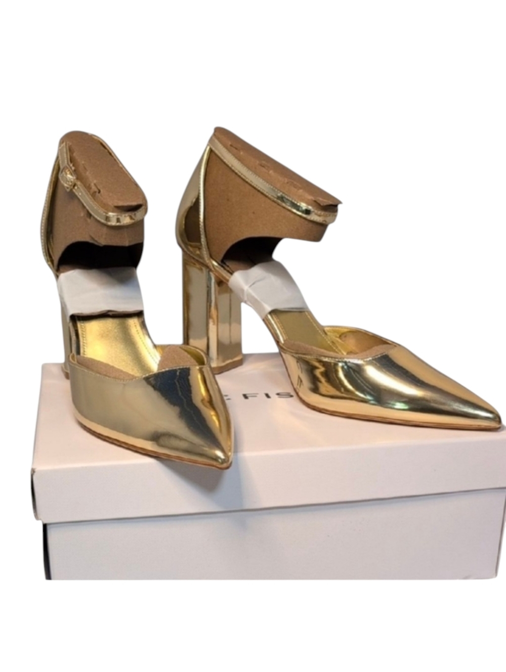 Marc Fisher Metallic Gold Demeter Pump Heels with Ankle Strap Size 11M